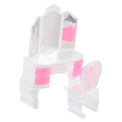 ORFOFE Schminktisch Stuhl Set für Puppenhaus Möbelspielzeug Rollenspielen und Hand Augen Koordination für Indoor Aktivitäten und Vorschulalter von ORFOFE