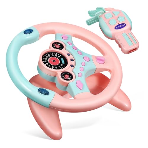 ORFOFE Simuliertes Lenkrad für Kleinkinder Realistisches Fahr-erlebnis Kunststoff Robust und Leicht mit Hupe Musik und Lichteffekten für Jungen und Mädchen Rosa Design von ORFOFE