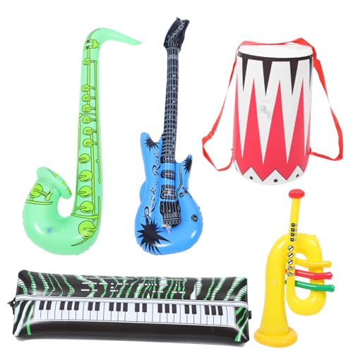 ORFOFE Teiliges Aufblasbares Musikinstrumente aus PVC mit Gitarre Saxophon Trompete Orgel und Trommel Leichte Party Deko Bühnenrequisiten für Jungen und Mädchen Zufällige von ORFOFE