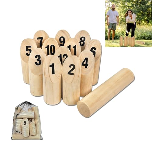 ORHEYA Finnisches Wurfspiel Nummern Kubb Mölkky Wikingerspiel Erwachsene & Kinder Spiel Holzwurfspiel naturbelassenes Holz Garten Outdoorspiel wikingerspiel Indoor & Outdoor von ORHEYA