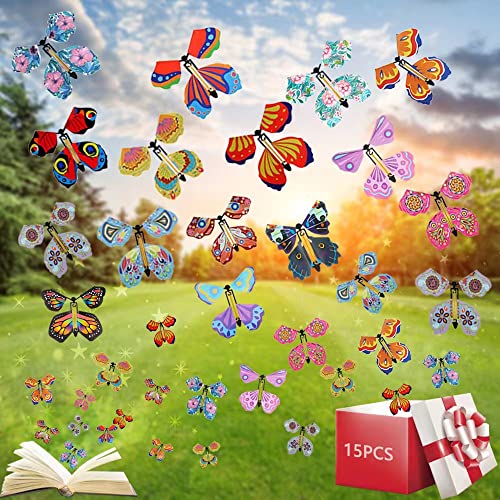 15PCS Fliegende Schmetterlinge Magische - Fliegender Spielzeug Schmetterling hat 15 sich nicht wiederholende Stile,Schmetterling Überraschungsgeschenk,geeignet für Geburtstagshochzeiten im Freien von ORICOOL