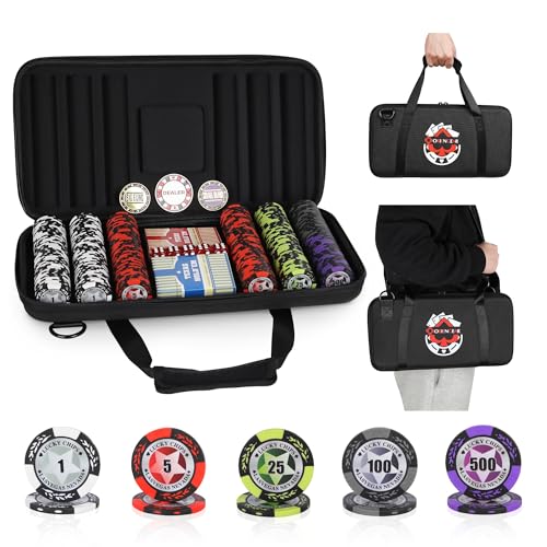 ORIENGEAR Pokerchip-Set mit Bezeichnungen, 300 Stück, 14 g Tonverbundwerkstoff-Casino-Chips mit Strickstoffhülle, Crossbody-Schulter-Design-Set für Texas Holdem Blackjack-Spiele ORIENGEAR Pokerchip-Set mit Bezeichnungen, 300 Stück, 14 g Tonverbundwerkstoff-Casino-Chips mit Strickstoffhülle, Crossbody-Schulter-Design-Set für Texas Holdem Blackjack-Spiele von ORIENGEAR