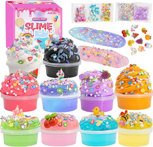 Schleim Kinder, 10 Pack Slime Set, Mädchen Geschenke 8 Jahren, DIY Butter Slime, Perlen, Charms, Fruit Slices Basteln Mädchen, Kleinkinder im Alter von 6-12 Jahren, Kleine Geschenke für Kinder von ORIENTAL CHERRY