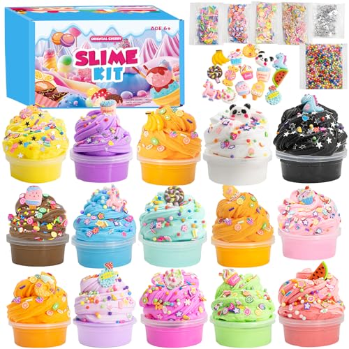 Schleim Kinder, 15 Pack Slime Set, Mädchen Geschenke 8 Jahren, DIY Butter Slime, Glitter, Charms, Fruit Slices Basteln Mädchen, Kleinkinder im Alter von 6-12 Jahren, Kleine Geschenke für Kinder Schleim Kinder, 15 Pack Slime Set, Mädchen Geschenke 8 Jahren, DIY Butter Slime, Glitter, Charms, Fruit Slices Basteln Mädchen, Kleinkinder im Alter von 6-12 Jahren, Kleine Geschenke für Kinder von ORIENTAL CHERRY
