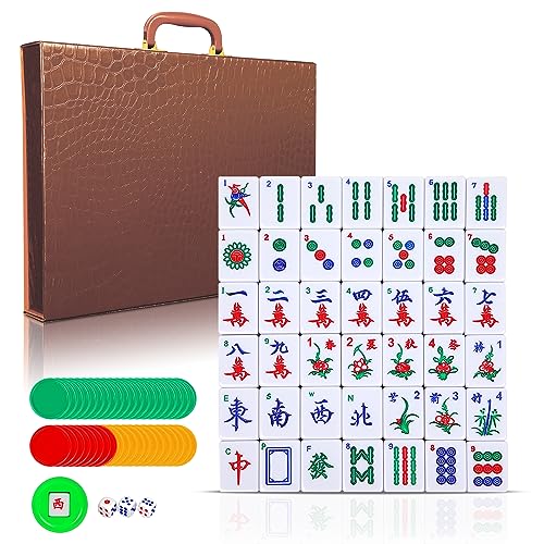 ORIENTOOLS Chinesisches Mahjong-Spielset, 3,8 cm große Spielsteine mit Tragetasche, 3,8 cm große 144 + 2 Spielsteine, 3 Würfel und Windanzeige, für chinesischen Stil von ORIENTOOLS