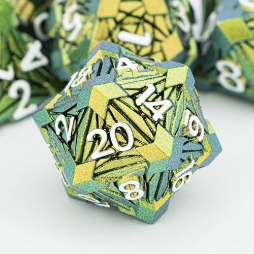 ORIFANTOU 7-teiliges DND-Würfel-Set aus Metall mit Box, Debris RPG, grün-gelb, D- und D-Würfel für die Verwendung mit D&D-Tischspielen, Rollenspiele, polyedrisches Würfelset D20, D12, D10, D8, D6, D4 ORIFANTOU 7-teiliges DND-Würfel-Set aus Metall mit Box, Debris RPG, grün-gelb, D- und D-Würfel für die Verwendung mit D&D-Tischspielen, Rollenspiele, polyedrisches Würfelset D20, D12, D10, D8, D6, D4 von ORIFANTOU