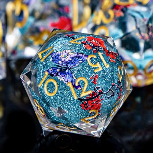 ORIFANTOU Butterfly DND-Würfel-Set mit flüssigem Kern und Metallbox, handgefertigt, scharfe Kanten, D und D, polyedrische Würfel für Dungeons and Dragons Rollenspiele, RPG D&D Würfelset von ORIFANTOU