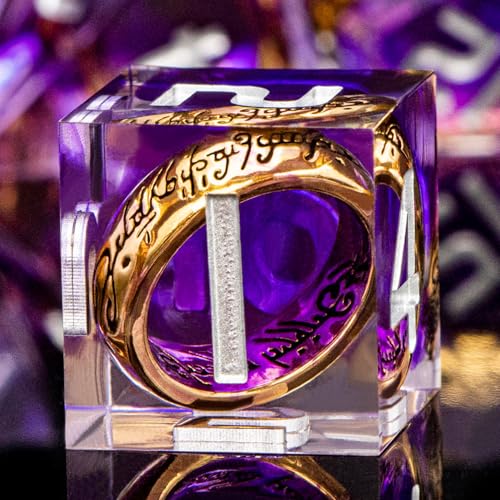 ORIFANTOU Magischer goldener Ring DND-Würfel-Set mit Box, violette scharfe Kanten, handgefertigt, D und D, polyedrische Würfel für Dungeons and Dragons RPG, Lord D&D-Würfel D20, D12, D10, D8, D6, D4 von ORIFANTOU