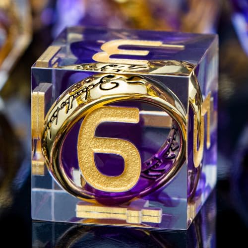 ORIFANTOU Magic Golden Ring DND-Würfel-Set, scharfe Kanten, aus Kunstharz, mit Box, für die Verwendung mit RPG, D&D, Tischspiele, Lord D und D, polyedrisches Würfelset von ORIFANTOU