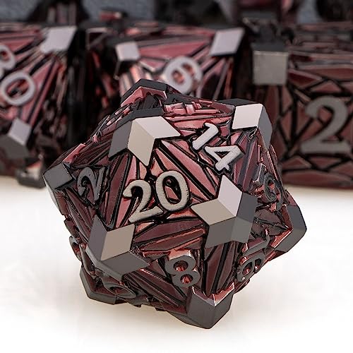 ORIFANTOU 7-teiliges DND-Würfel-Set aus Metall mit Box, Debris RPG rote D- und D-Würfel für die Verwendung mit D&D-Tischspielen, Rollenspiel, polyedrisches Würfel-Set D20, D12, D10, D8, D6, D4 von ORIFANTOU