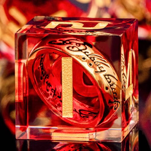 ORIFANTOU Magic Golden Ring DND-Würfel-Set, scharfe Kanten, aus Kunstharz, mit Box, für die Verwendung mit RPG, D&D, Tischspiele, Lord D und D, polyedrisches Würfelset von ORIFANTOU