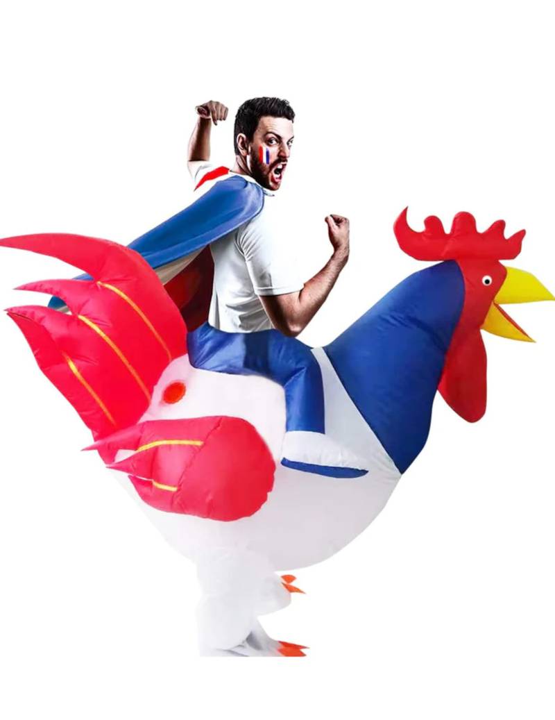 Hahn Kostüm aufblasbar Erwachsene weiß-rot-blau von ORIGINAL CUP