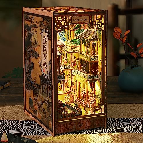 DIY Book Nook Set Puzzle 3D Holz Set Buch mit Lichtsensor und Beschreibung, Modell Han Palast, Miniatur-Puppenhaus, geeignet für Personen ab 14 Jahren von OROMYO