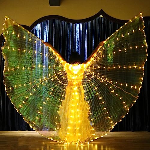 LED Isis Flügel 360 Grad LED-Flügel für Erwachsene mit 20-100cm Teleskopstäben Bauchtanz Flügel Kinder Schmetterlingsflügel Kinder LED für Bauchtanz Bühnenshow Karneval (Erwachsene, Gelb) von OROMYO