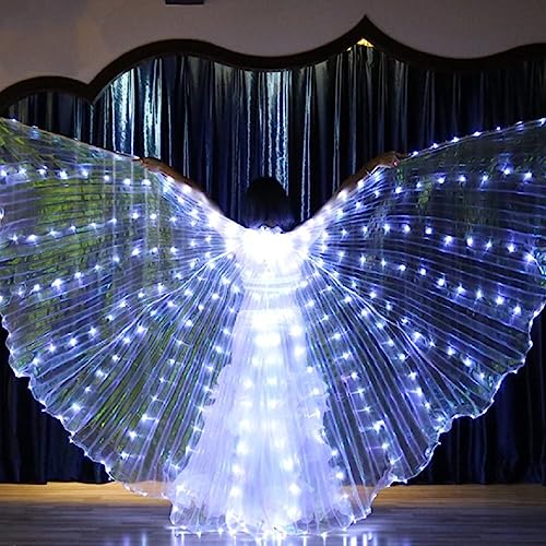LED Isis Flügel 360 Grad LED-Flügel für Erwachsene mit 20-100cm Teleskopstäben Bauchtanz Flügel Kinder Schmetterlingsflügel Kinder LED für Bauchtanz Bühnenshow Karneval (Erwachsene, Weiß) von OROMYO