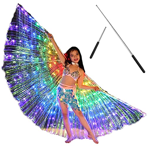 LED Isis Flügel 360 Grad LED-Flügel für Erwachsene mit 20-100cm Teleskopstäben Bauchtanz Flügel Kinder Schmetterlingsflügel Kinder LED für Bauchtanz Bühnenshow Karneval (Kinder, Buntes Licht) von OROMYO