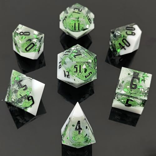 ORUZA 7 Stück Polyedrische DND Würfel Set, Liquid Core D&D Treibsand Würfel für Dungeons and Dragons RPG MTG Pathfinder Rollenspiele Spielwürfel D4 D6 D8 D10 D12 D20 D% von ORUZA
