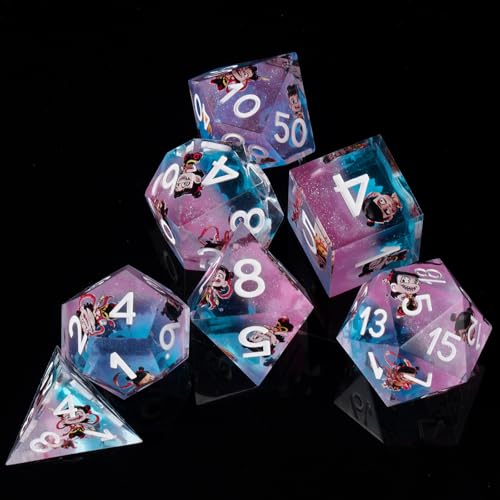 ORUZA 7 Stück Polyedrische Würfel Set Liquid Core Anime Ne Zha Würfel D4 D6 D8 D10 D12 D20 D% DND Würfels für Dungeons and Dragons RPG MTG Pathfinder Rollenspiele Spielwürfel von ORUZA