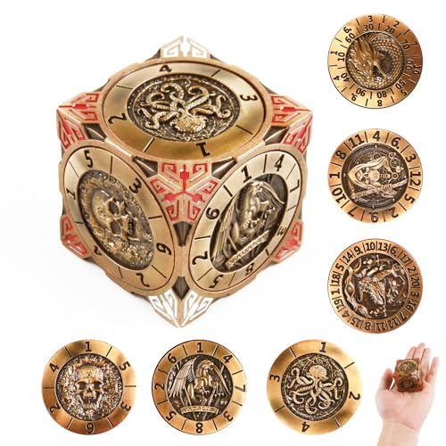 ORUZA DND Metall Spinner Würfel, 7-in-1 Roulette Kubischem Würfel-Set mit 3D-Relief für D&D RPG MTG Warhammer 40K Sci-Fi, Krieg Thema Rollenspiel Tabletop Spiele von ORUZA