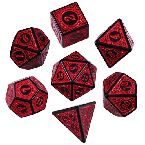 ORUZA 7 Stück DND Würfel Set Gravurmuster Polyedrische DND Würfel Set Rote D&D Würfel Set für Dungeon and Dragons MTG RPG Tischspiele Rollenspiel Würfel ORUZA 7 Stück DND Würfel Set Gravurmuster Polyedrische DND Würfel Set Rote D&D Würfel Set für Dungeon and Dragons MTG RPG Tischspiele Rollenspiel Würfel von ORUZA