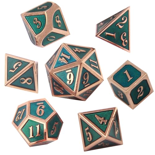 ORUZA 7 Stück DND Metall Würfel Set Kupfergrün Polyedrische D&D Würfel Set für Dungeons und Dragons RPG MTG TTRPG Pathfinder Rollenspiele Tischspiele von ORUZA