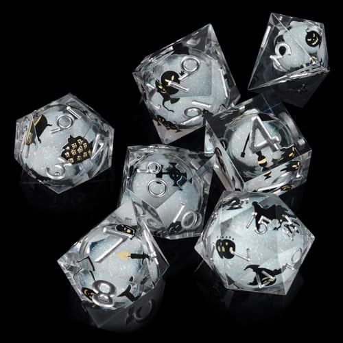 ORUZA 7 Stück Polyedrische DND Würfel Set Liquid D&D Core Würfel D4 D6 D8 D10 D12 D20 D% Treibsand Spielwürfel für Dungeons and Dragons RPG MTG Pathfinder Rollenspiele von ORUZA