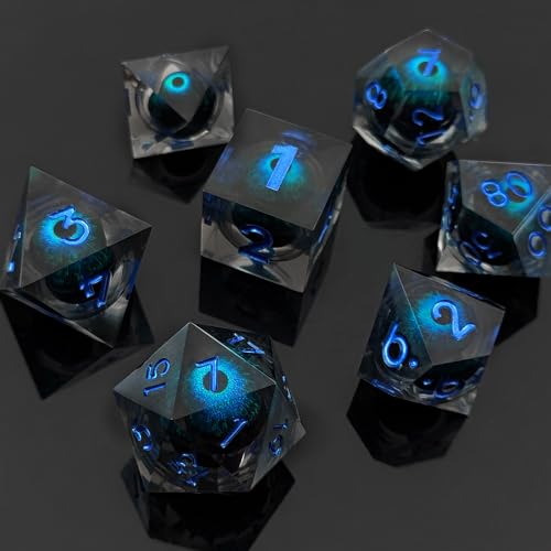 ORUZA 7 Stück Drachenauge Polyedrische Harz Spielwürfel DND Würfel Set D&D Würfel für Dungeons and Dragons RPG MTG Pathfinder Rollenspiel D4 D6 D8 D10 D% D12 D20 von ORUZA