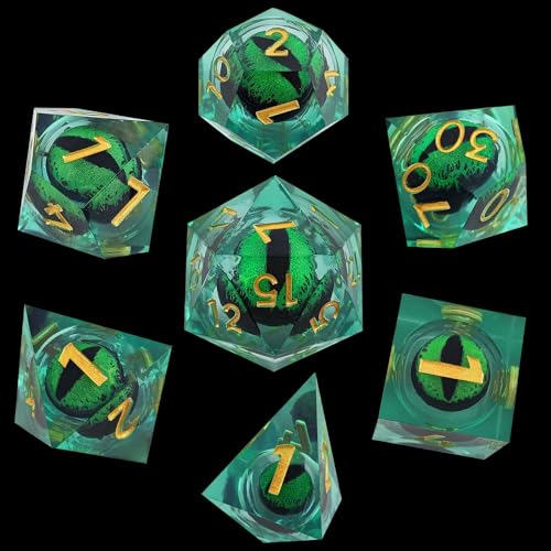 ORUZA 7 Stück Drachenauge Polyedrische Harz Spielwürfel DND Würfel Set D&D Würfel für Dungeons and Dragons RPG MTG Pathfinder Rollenspiel D4 D6 D8 D10 D% D12 D20 von ORUZA