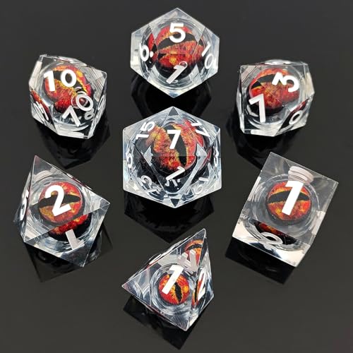 ORUZA 7 Stück Drachenauge Polyedrische Harz Spielwürfel DND Würfel Set D&D Würfel für Dungeons and Dragons RPG MTG Pathfinder Rollenspiel D4 D6 D8 D10 D% D12 D20 von ORUZA