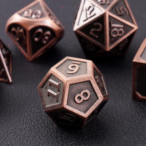 ORUZA 7 Stück Metal DND Würfel Set Antike Kupfer Polyedrische Würfel D4 D6 D8 D10 D12 D20 D% Metall D&D Würfel Set für Dungeons and Dragons RPG MTG Rollenspiel Würfel von ORUZA