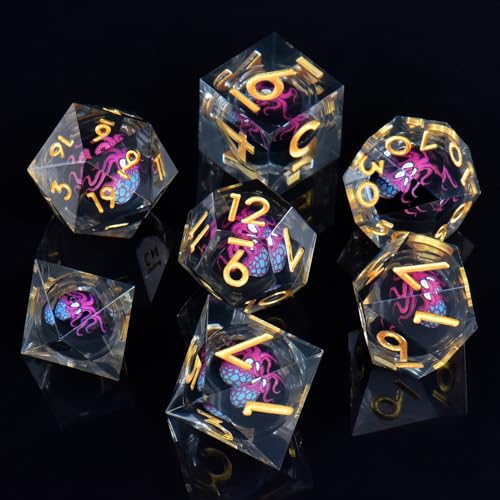 ORUZA 7 Stück Drachenauge Polyedrische DND Würfel, Harz D&D Augapfel eines Oktopus Würfel Set für Dungeons and Dragons RPG MTG Pathfinder Rollenspiel D4 D6 D8 D10 D% D12 D20 von ORUZA