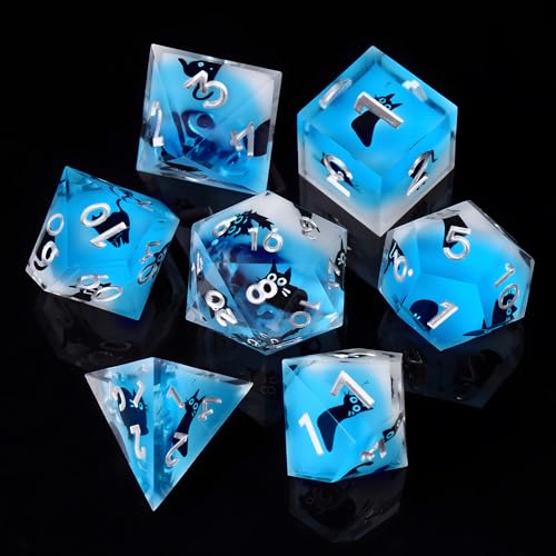 ORUZA 7 Stück Polyedrische Harz Würfel, DND Katze Würfel Set, Harz Scharfe Kante Spielwürfel für Dungeons and Dragons RPG MTG Pathfinder Rollenspiel ORUZA 7 Stück Polyedrische Harz Würfel, DND Katze Würfel Set, Harz Scharfe Kante Spielwürfel für Dungeons and Dragons RPG MTG Pathfinder Rollenspiel von ORUZA
