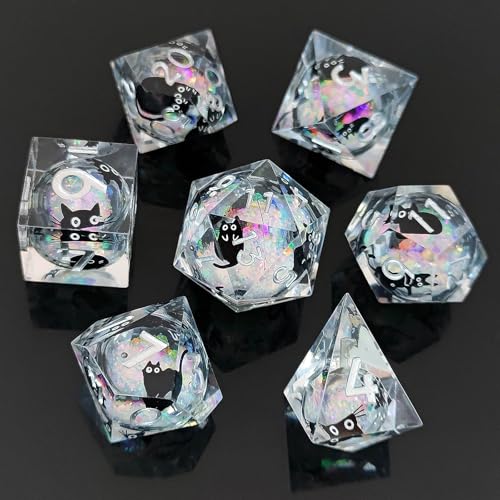 ORUZA 7 Stück Polyedrische DND Würfel Set Liquid Core Kätzchen D&D Würfel für Dungeons and Dragons RPG MTG Pathfinder Rollenspiele Spielwürfel D4 D6 D8 D10 D12 D20 D% von ORUZA