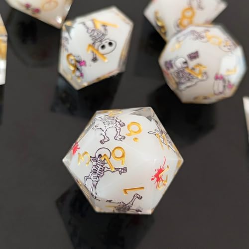 ORUZA 7 Stück Polyedrische Harz Würfel, DND Würfel Set, Harz Scharfe Kante Würfel Polyedrische für Dungeons and Dragons RPG MTG Pathfinder Rollenspiel Würfel von ORUZA