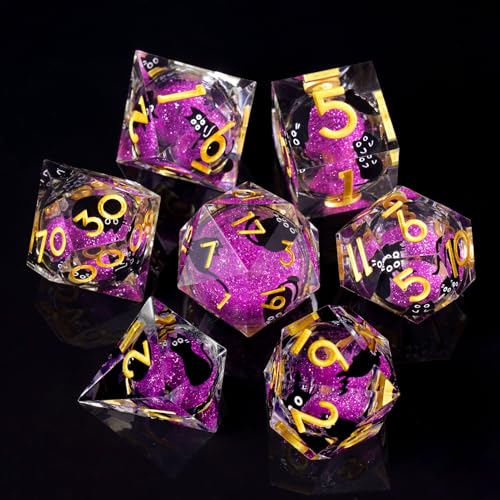 ORUZA 7 Stück Polyedrische Würfel Set, DND Liquid Core Würfel D4 D6 D8 D10 D12 D20 D% Katze Treibsand Spielwürfel für Dungeons and Dragons RPG MTG Pathfinder Rollenspiele Spielwürfel von ORUZA