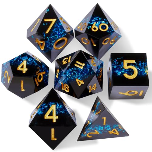 ORUZA DND Polyedrische Würfel Set, 7 Stück Harz Scharfe Kanten D&D Würfel Spielwürfel für Dungeons und Dragons Pathfinder DND RPG MTG Pathfinder Rollenspiel D4 D6 D8 D10 D% D12 D20 von ORUZA