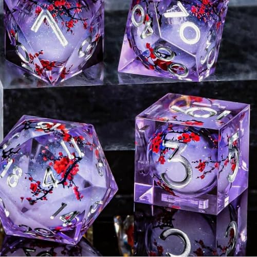 ORUZA 7 Stück Polyedrische DND Würfel Set, Liquid Core D&D Pflaumenblüte Würfel D4 D6 D8 D10 D12 D20 D% DND Würfel für Dungeons and Dragons RPG MTG Pathfinder Rollenspiele Spielwürfel von ORUZA