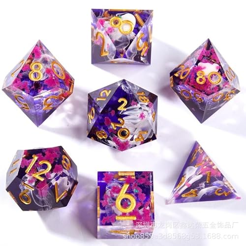 ORUZA DND Polyedrische Würfel Set, 7 Stück Harz D&D Würfel Scharfe Kanten Würfel Set Spielwürfel für Dungeons und Dragons Pathfinder DND RPG MTG Pathfinder Rollenspiel Würfel von ORUZA