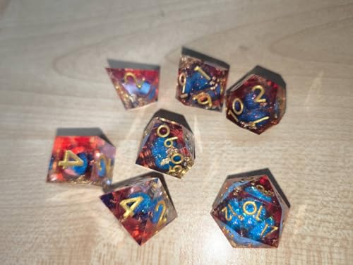 ORUZA 7 Stück Polyedrische Würfel Set Liquid Core Red Blue Gold Foil von ORUZA
