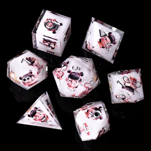 ORUZA 7 Stück Polyedrische Harz Würfel, DND Ne Zha Würfel Set, Harz Scharfe Kante Würfel Polyedrische für Dungeons and Dragons RPG MTG Pathfinder Rollenspiel Würfel von ORUZA