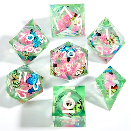 ORUZA 7 Stück Polyedrische Würfel Set Liquid Core Würfel Schmetterling D4 D6 D8 D10 D12 D20 D% DND Würfel für Dungeons and Dragons RPG MTG Pathfinder Rollenspiele Spielwürfel von ORUZA