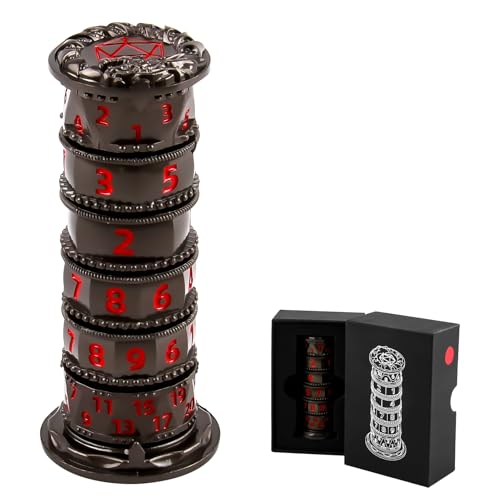 ORUZA 7-in-1 DND Würfel Set, Schwarz Roulette Würfel Pagode für DND Würfel Set für D&D RPG MTG Warhammer 40K Sci-Fi, Krieg Thema Tabletop Spiele von ORUZA