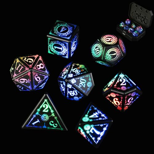 ORUZA Beleuchtetes Würfel-Set, 7-teilig, wiederaufladbare LED-DND-Würfel mit Ladebox, polyedrische, leuchtende D&D-Würfel für Dungeons and Dragons, RPG, MTG, Rollenspiele, Tischspiele von ORUZA