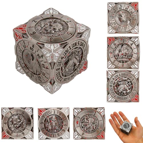 ORUZA DND Metall Spinner Würfel, 7-in-1 Roulette Kubischem Würfel-Set mit 3D-Relief für D&D RPG MTG Warhammer 40K Sci-Fi von ORUZA