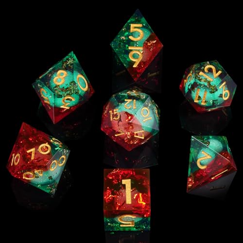 ORUZA 7 Stück Polyedrische DND Würfel Set Liquid D&D Core Würfel D4 D6 D8 D10 D12 D20 D% Treibsand Spielwürfel für Dungeons and Dragons RPG MTG Pathfinder Rollenspiele von ORUZA