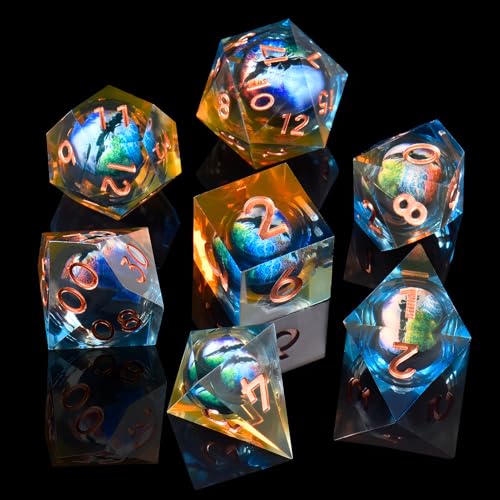 ORUZA Drachenauge Polyedrische DND Würfel Set, 7 Stück Harz D&D Drachenauge Würfel für Dungeons and Dragons RPG MTG Pathfinder Rollenspiel von ORUZA
