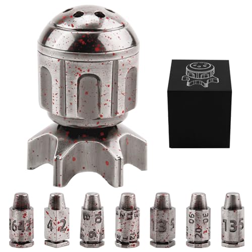 ORUZA Metall Polyedrische Bullet Würfel, 7er-DND-Würfelset mit Drehbarem Revolver Zylinderbehälter, Silber Bullet Würfel für Cyberpunk-Würfel für Warhammer 40K, D&D, Sci-Fi, Krieg Tischspiele von ORUZA