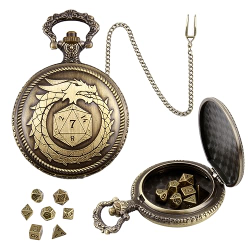 ORUZA Mini DND Würfel Set, 7 Stück Polyedrische D&D Würfel mit Drache Metall Taschenuhrgehäuse Dungeons and Dragons RPG MTG Rollenspiele Tischspiele Würfel von ORUZA
