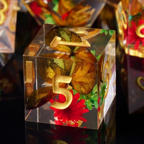 ORUZA 7 Stück Polyedrische Würfel Set Blume DND Würfel Set Harz Scharfe Kanten D&D Würfel für Dungeons und Dragons Pathfinder MTG Rollenspiele Tischspiele Würfel von ORUZA