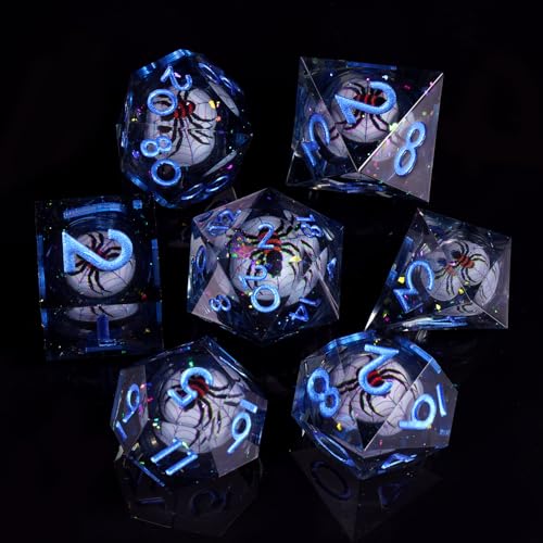 ORUZA Polyedrisches DND-Würfel-Set mit Spinnen-Augapfel-Harz, scharfe Kanten, D&D-Würfel-Set für Dungeons and Dragons, Rollenspiel, MTG, Rollenspiel-Würfel-Set, D20, D12, D10, D8, D6, D4, 7-teilig von ORUZA